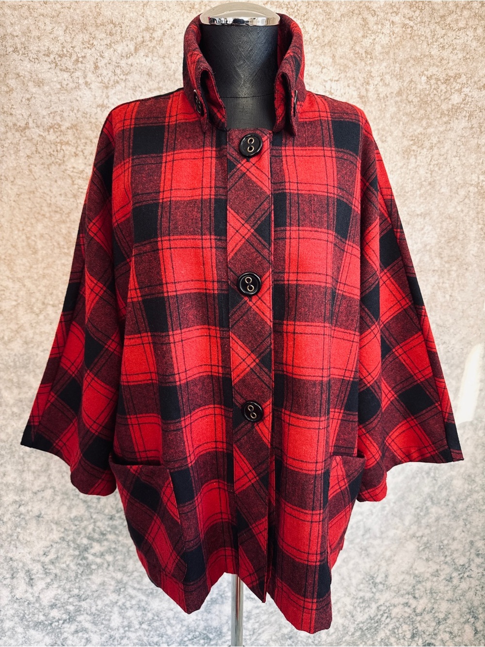 Coldwater Creek Red Black Buffalo Plaid High Neck Jacket - L
